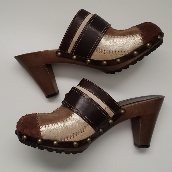 Coach Sabrina Patchwork Buckle Studded Clogs 7M - Picture 1 of 8